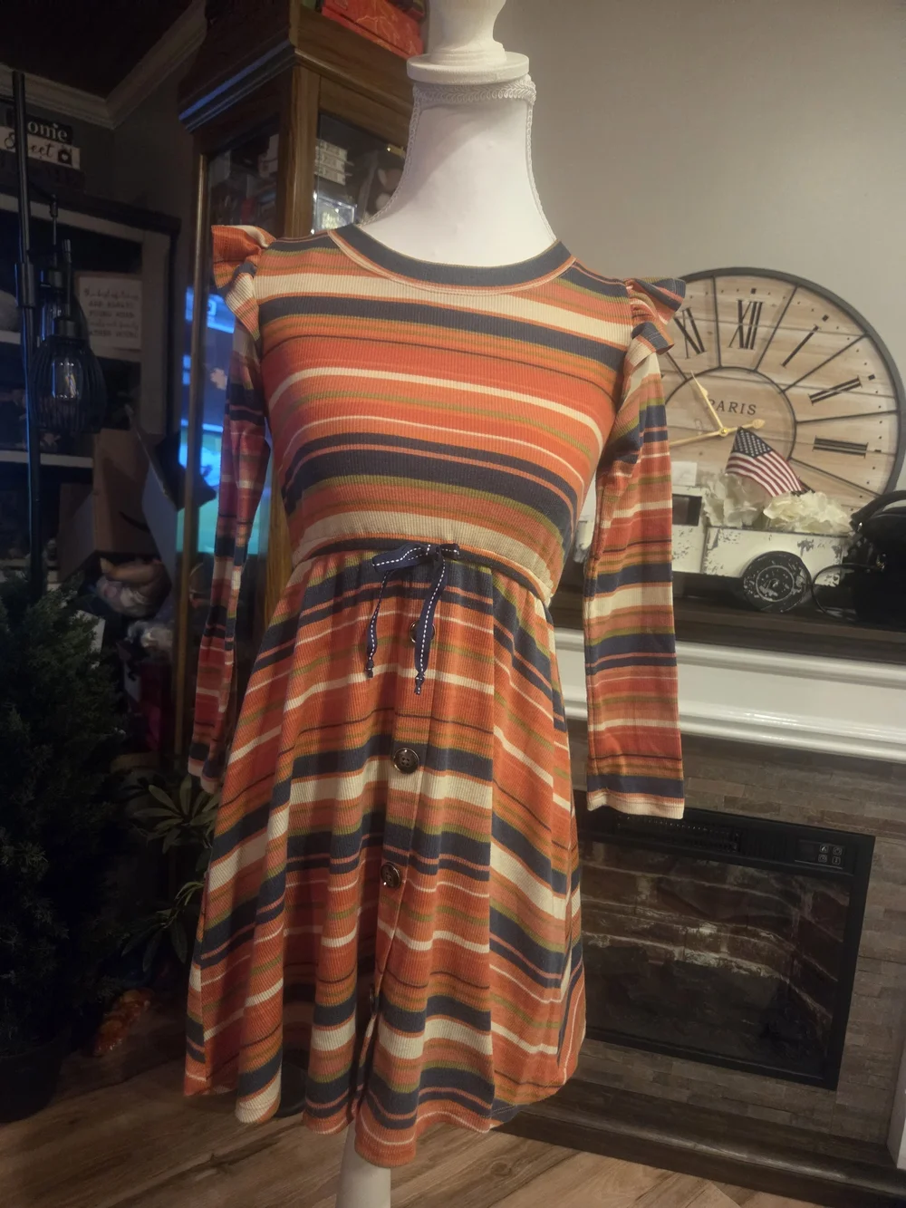 Bonnie Jean Orange Multi-Striped Long Sleeve Knit Dress